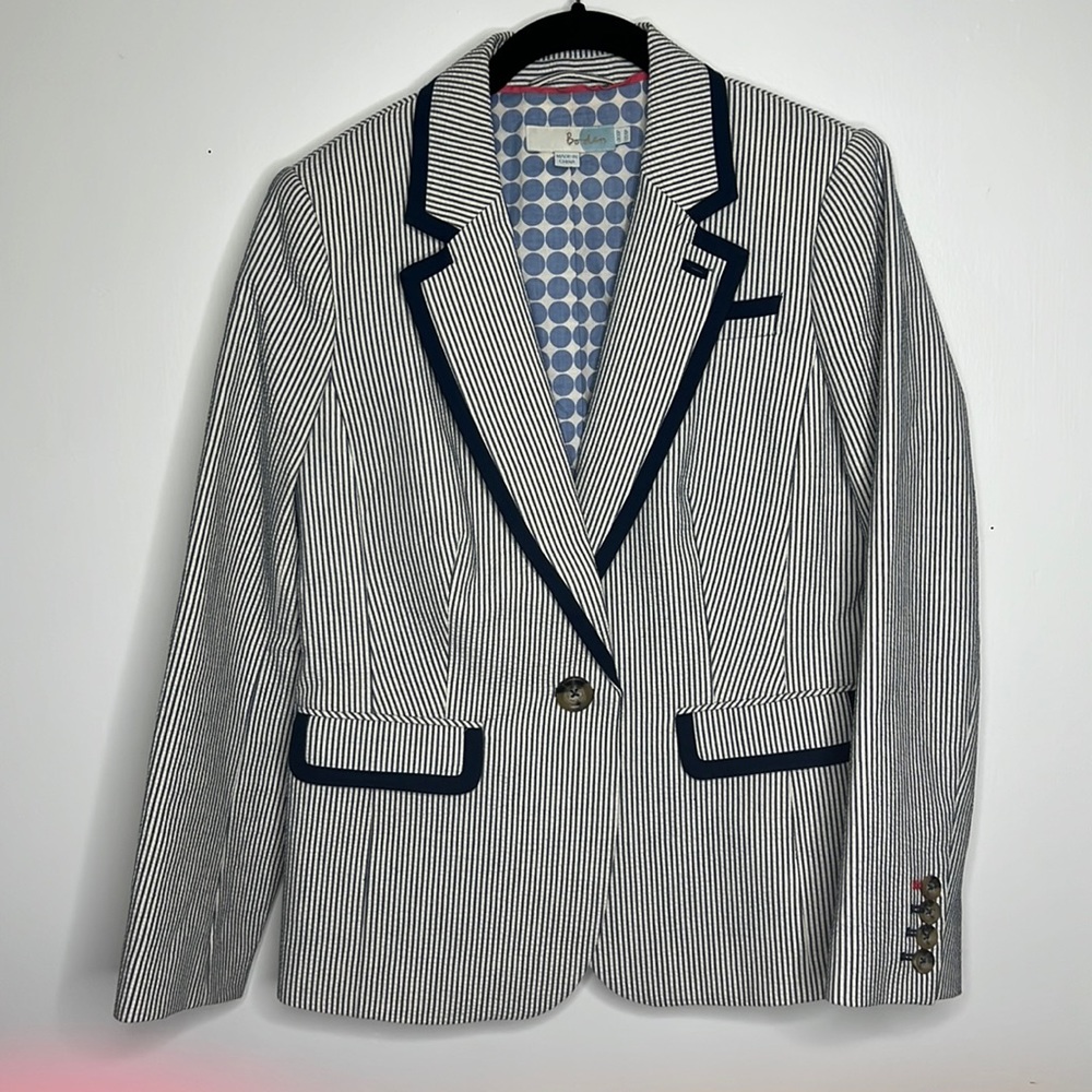 Boden Size 6P Sear-sucker Blazer Navy White Stripe